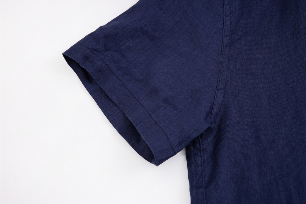 navy linen short-sleeve shirt