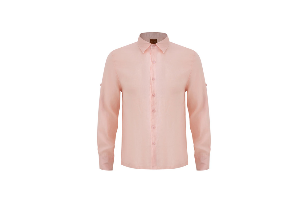 pink linen long-sleeve shirt