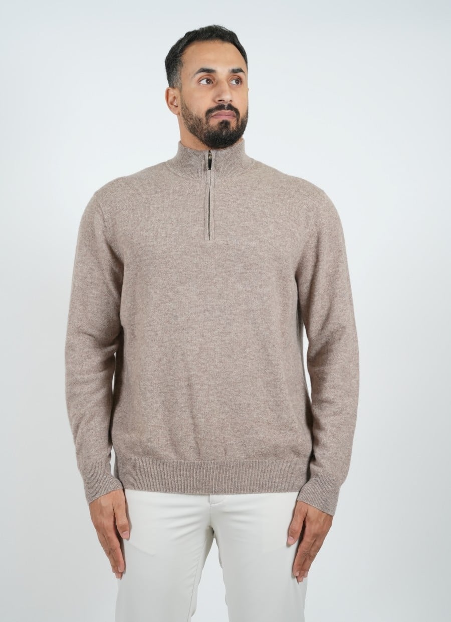 Cashmere Pullover Zipper Camel