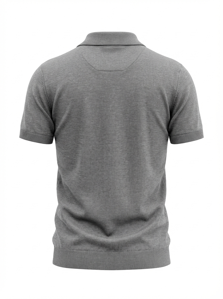 Wool Polo With Zipper Short Sleeve GREY
