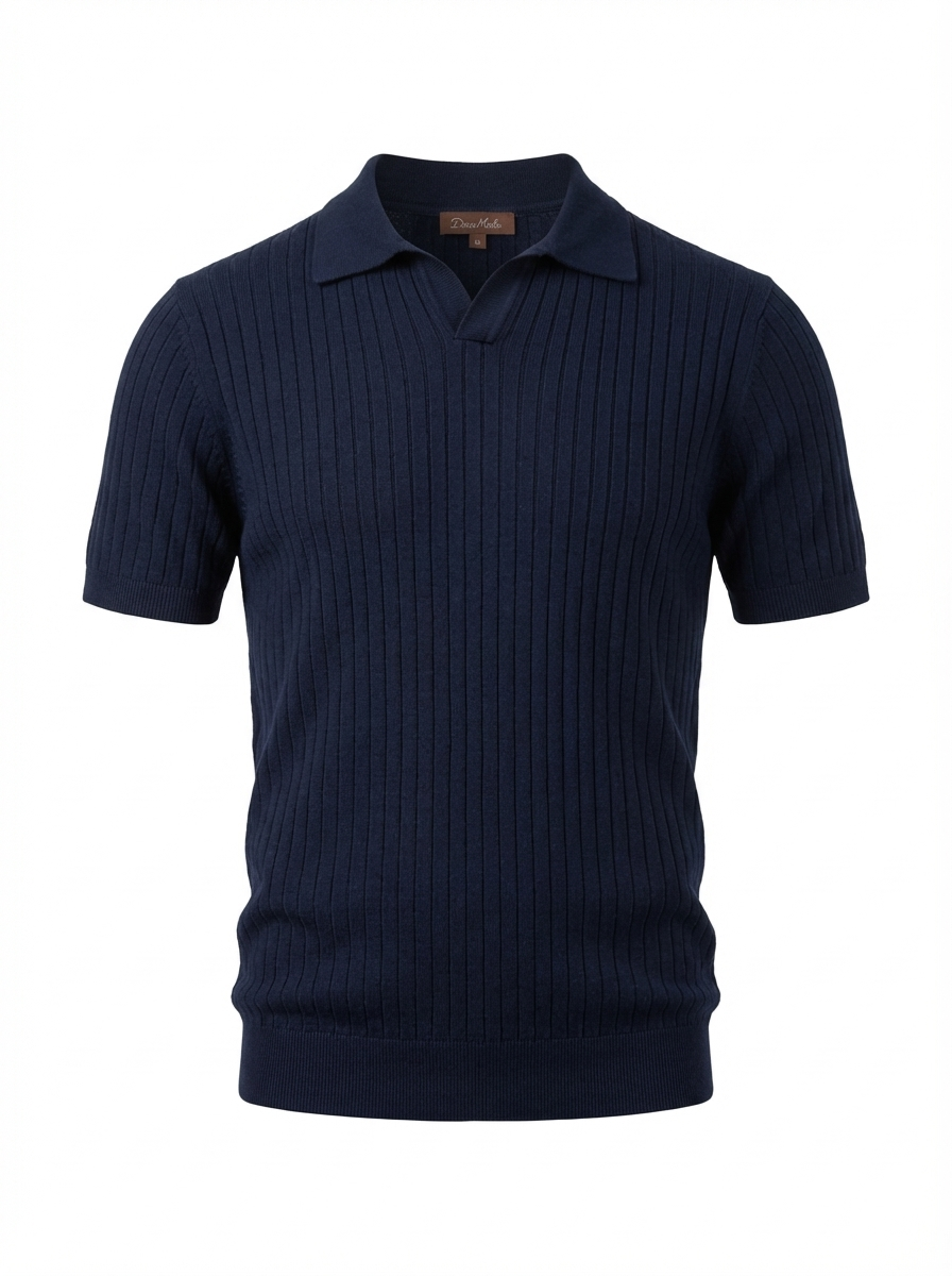 Wool Polo V Neck With Line On Body (Thin) Short Sleeve