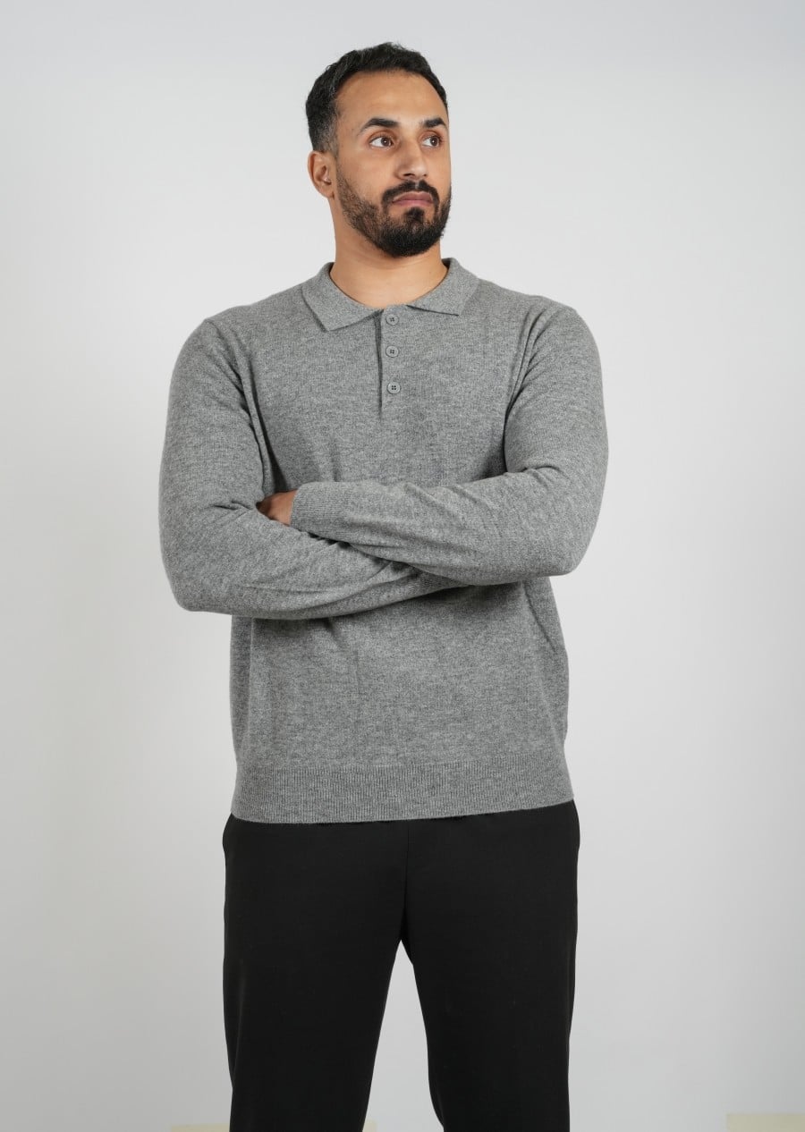 Wool Pullover Polo - Gray