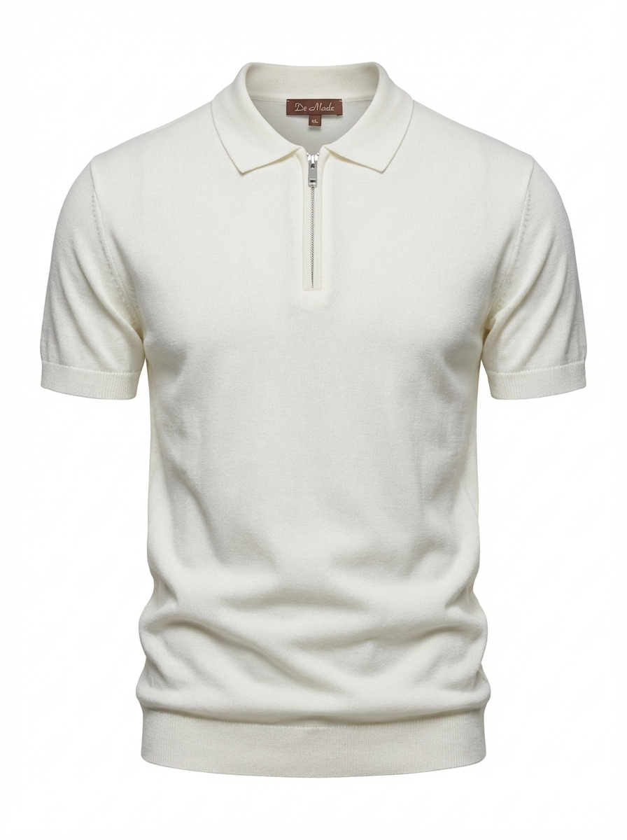 Wool Polo With Zipper Short Sleeve CREAM
