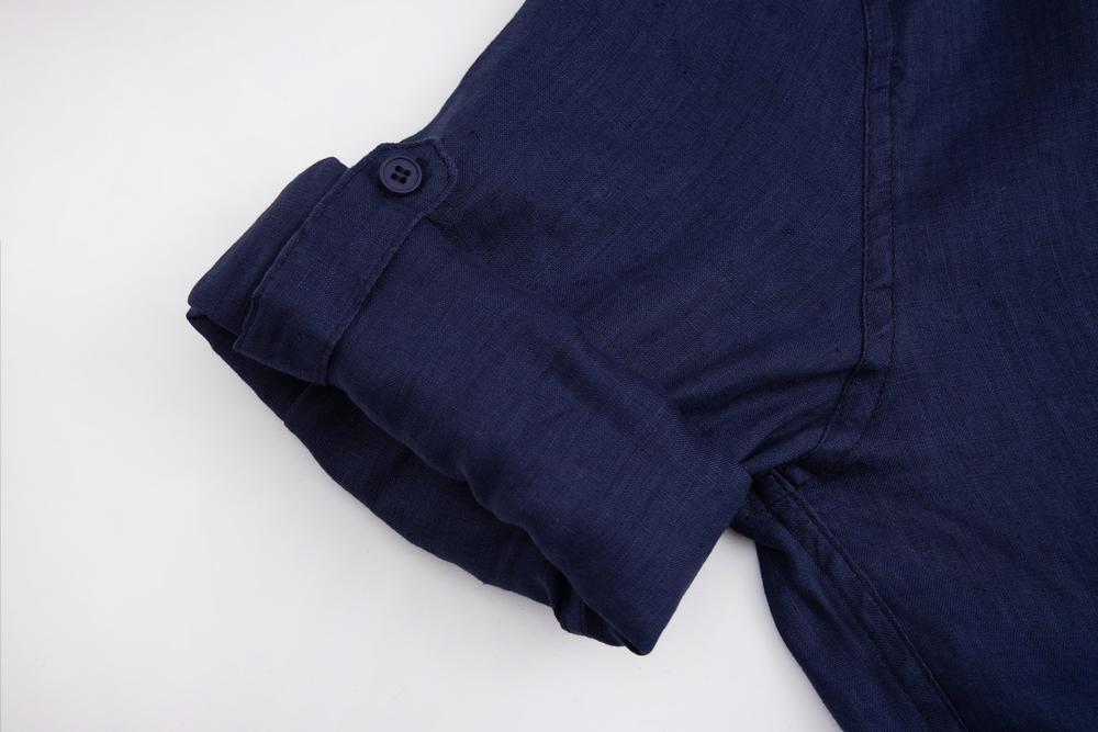 navy linen long-sleeve shirt