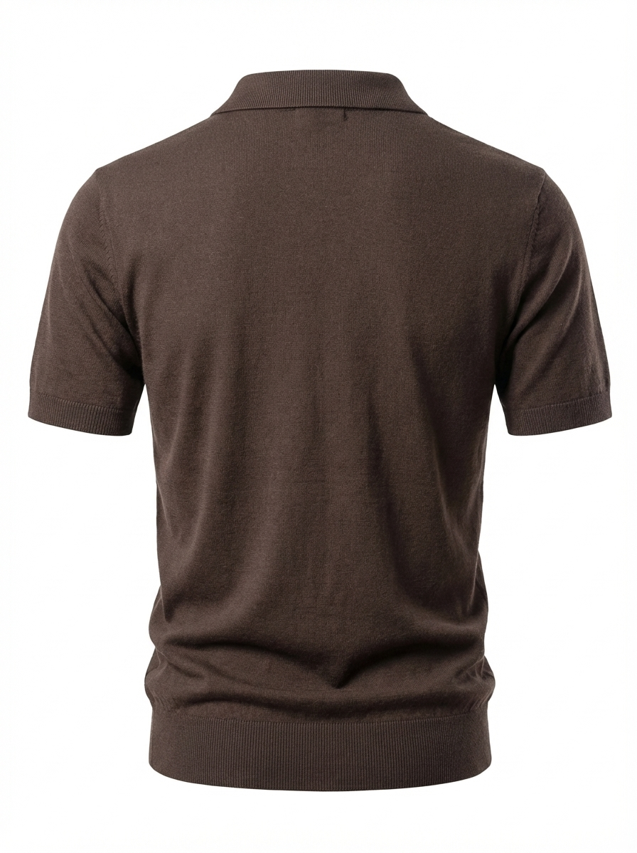 Wool Polo Short Sleeve V Neck With Stitch ( Thin ) BROWN