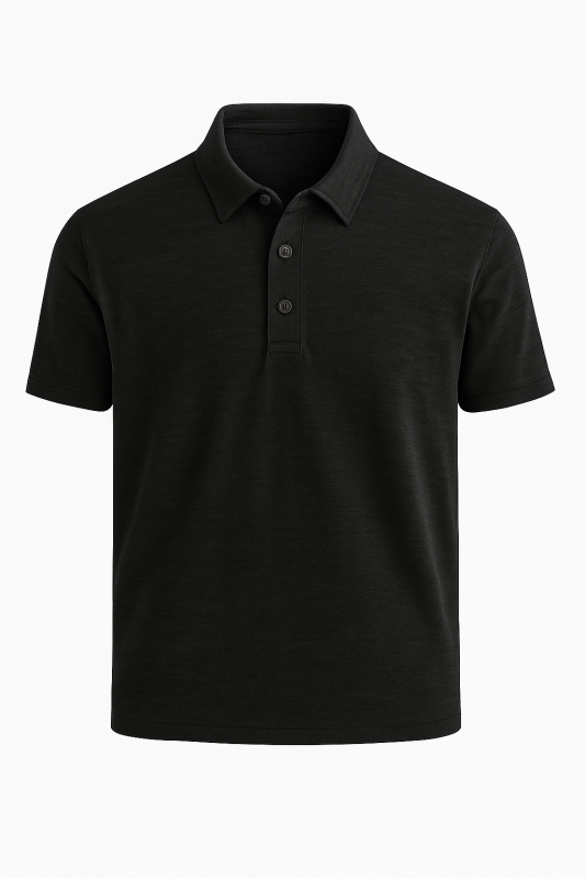 black linen polo shirt