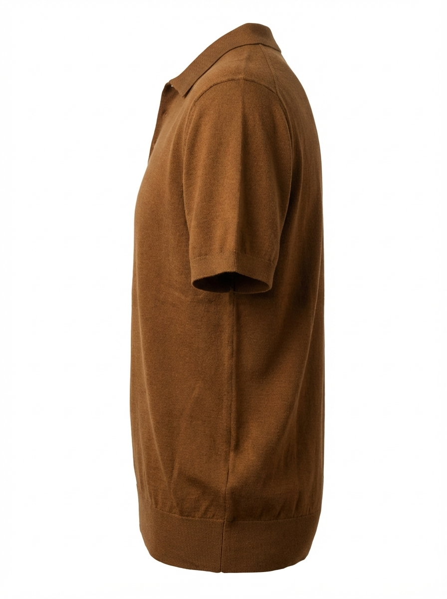 Wool Polo Thin With Button Short Sleeve