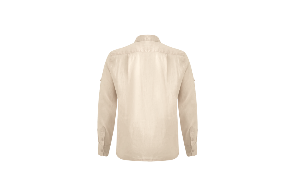 beige linen long-sleeve shirt