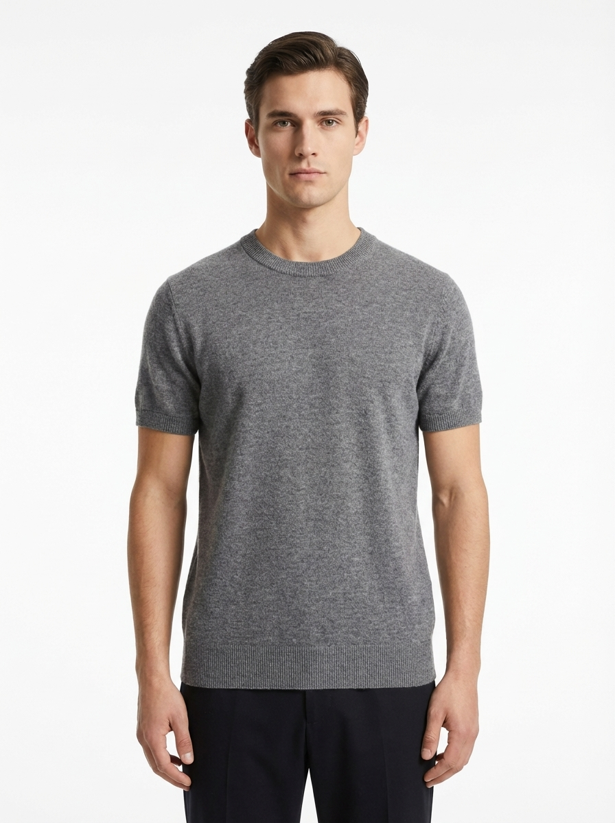 Cashmere Round Neck Short Sleeve Grey