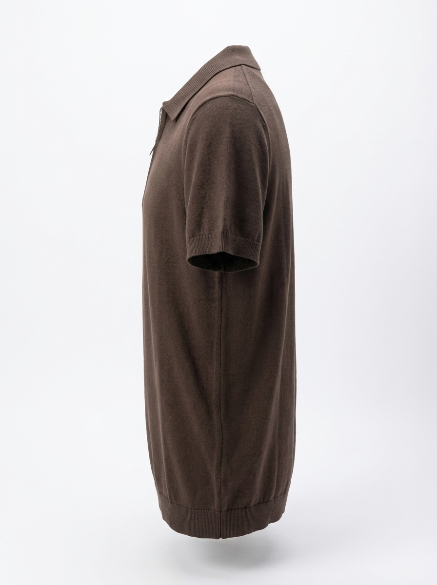 Wool Polo With Zipper Short Sleeve