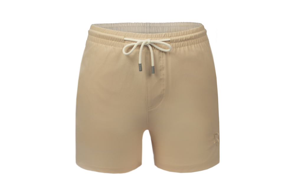 solid beige swim shorts