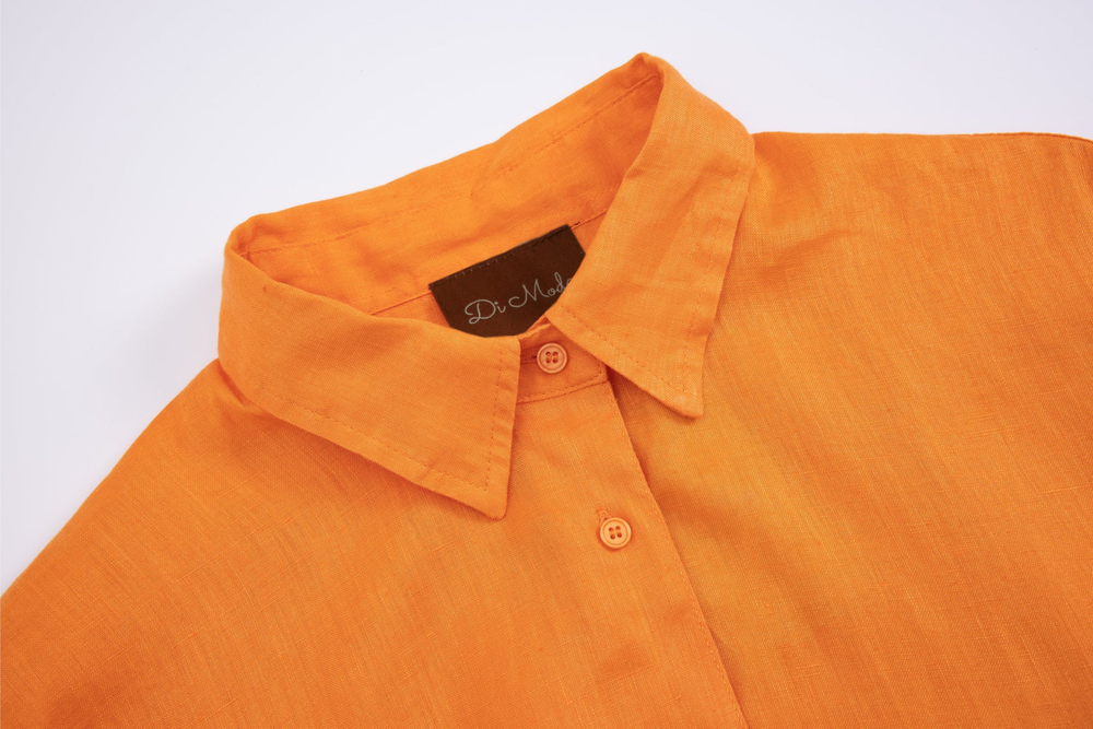 orange linen short-sleeve shirt