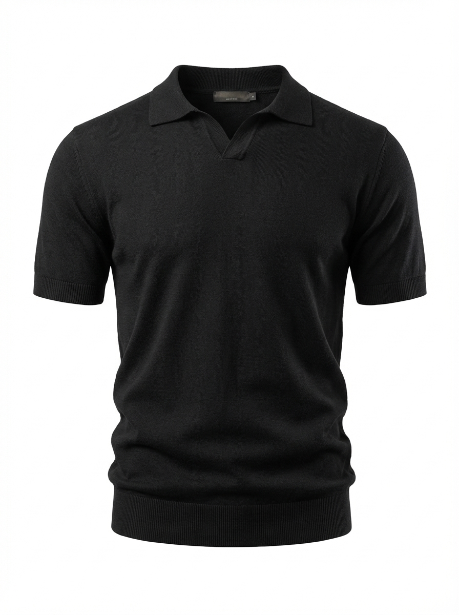 Wool Polo Short Sleeve  V Neck With Stitch ( Thin )