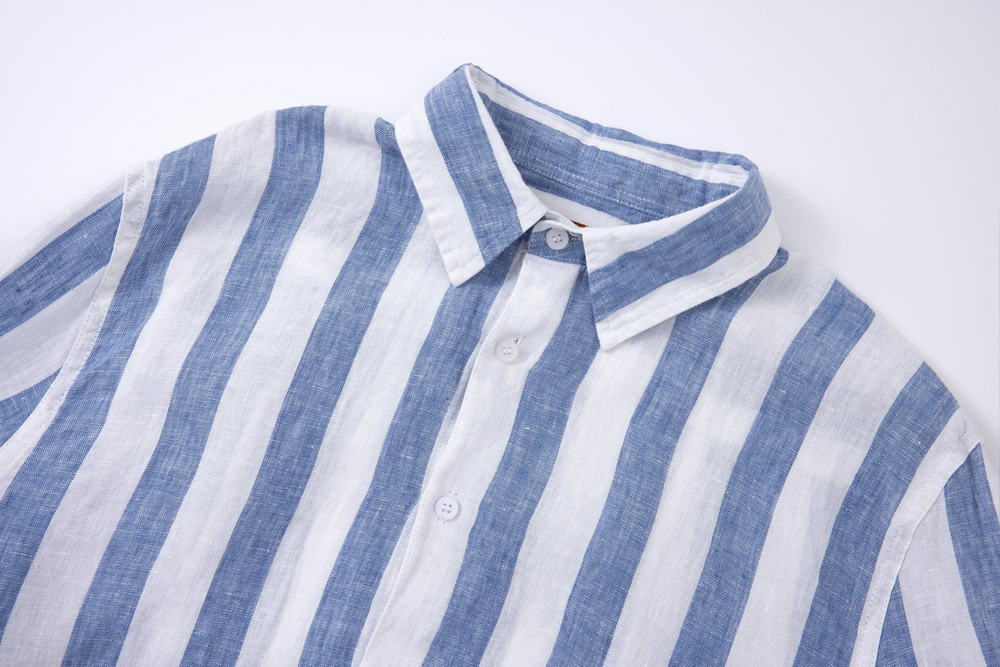 blue stripe linen long-sleeve shirt