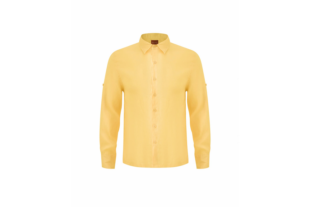 yellow linen long-sleeve shirt
