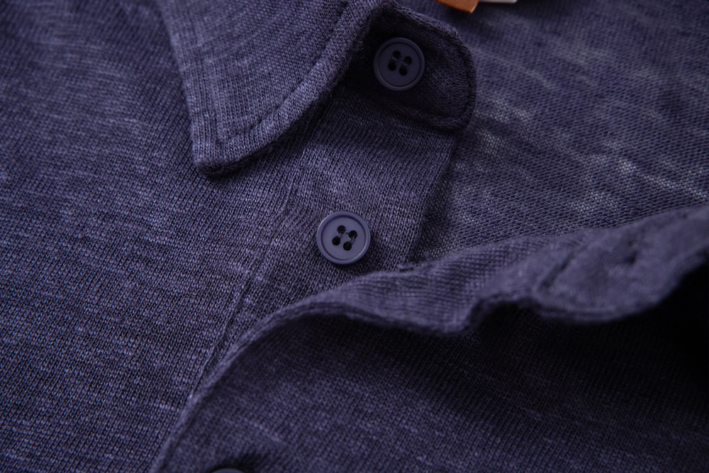 navy linen polo shirt