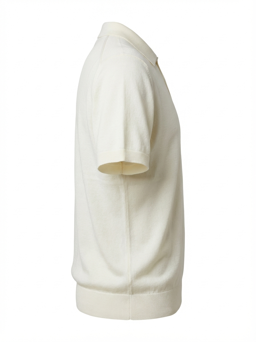 Wool Polo Short Sleeve V Neck With Stitch ( Thin ) CREAM