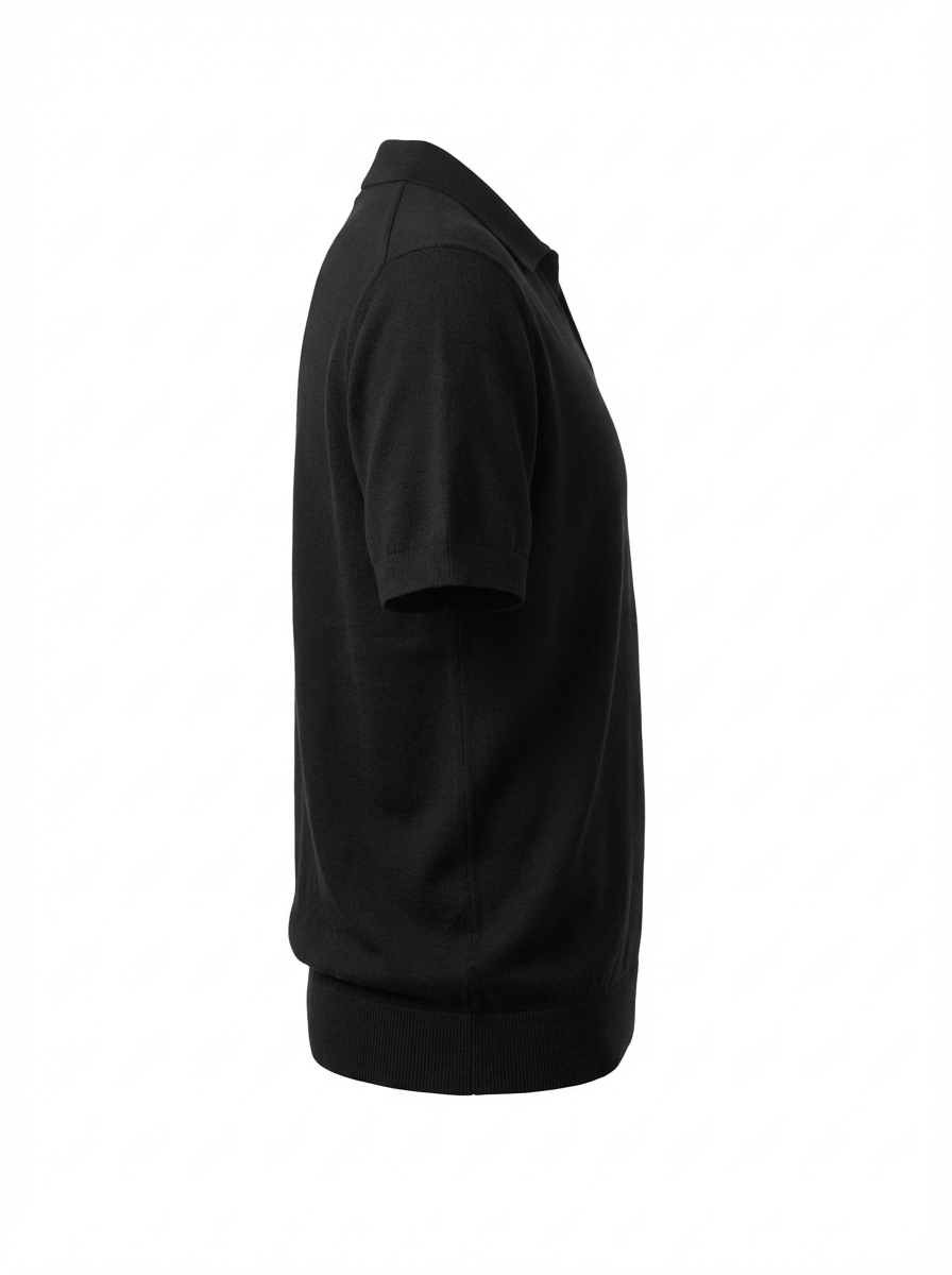 Wool Polo Short Sleeve  V Neck With Stitch ( Thin )