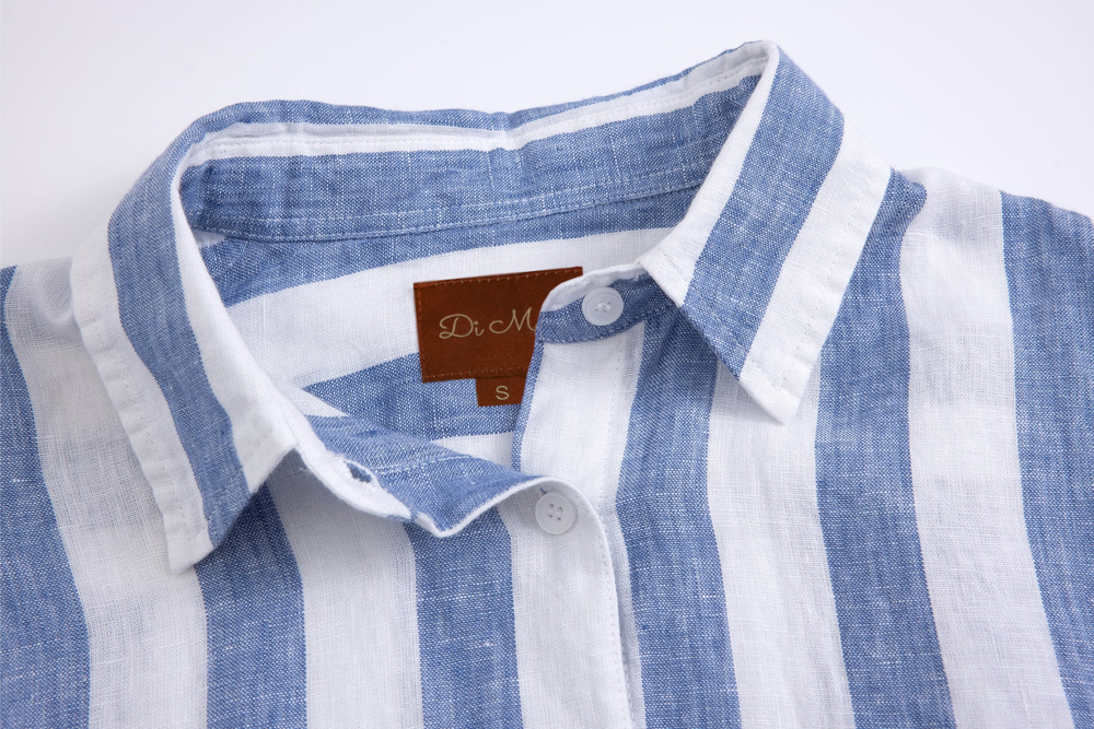 blue stripe linen long-sleeve shirt