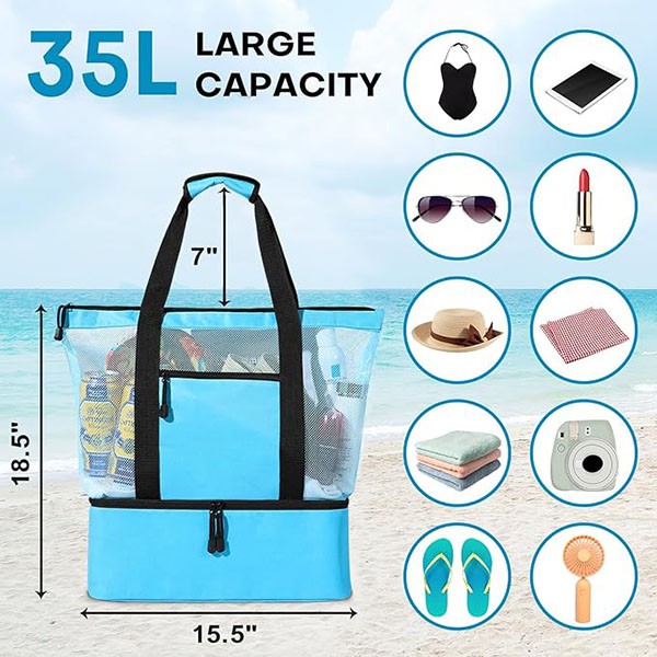 Mesh Beach Tote Bag-Water-Sand proof-Blue