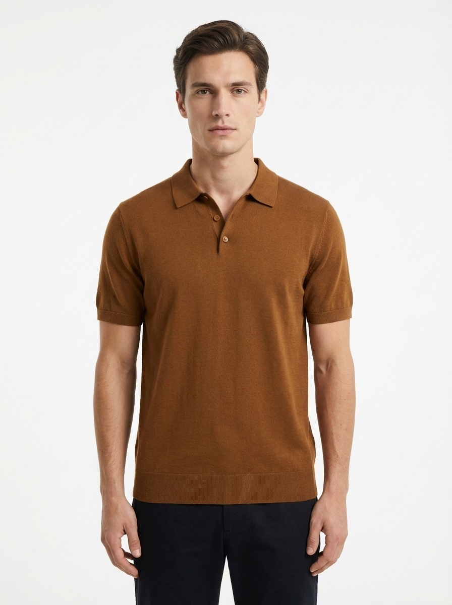 Wool Polo Thin With Button Short Sleeve