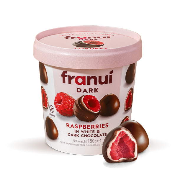 Franui Fresh Frozen Raspberries in White and Milk Chocolate (150g)