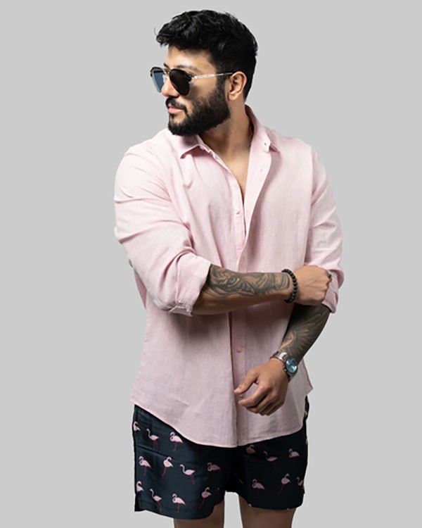 Linen Shirt-Long sleeve-Pink