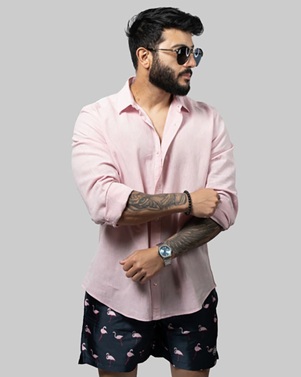 Linen Shirts-Long Sleeves-Pink