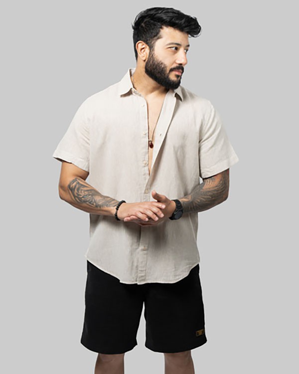 Linen Shirt-Short sleeve-Beige