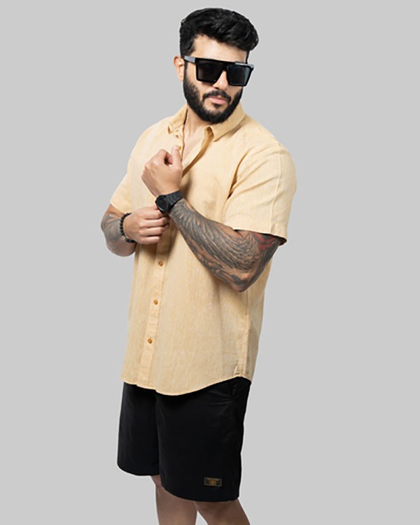 Linen Shirt-Short sleeve-Orange