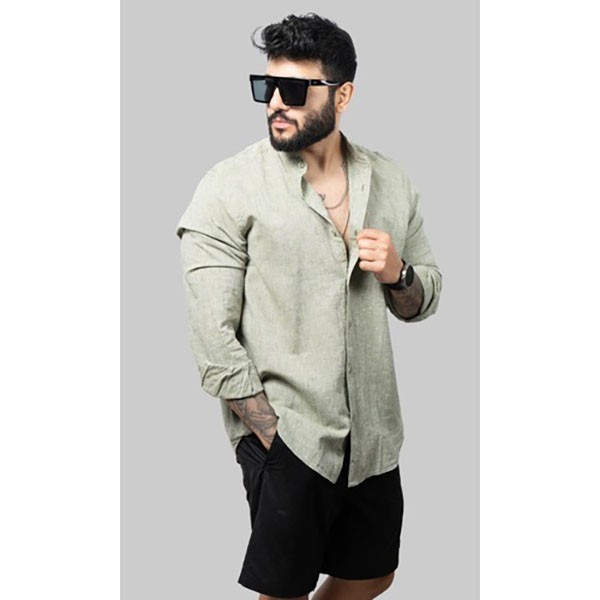 Linen Shirt-Long sleeve-Olive Green