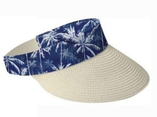 Straw Beach Visor - Green Palm print