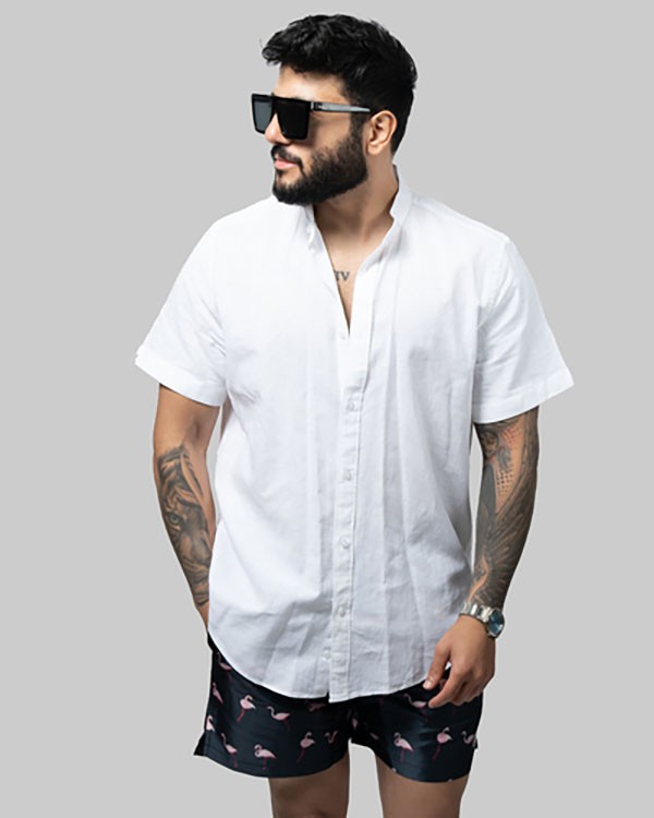 Linen Shirts-Short Sleeves-White