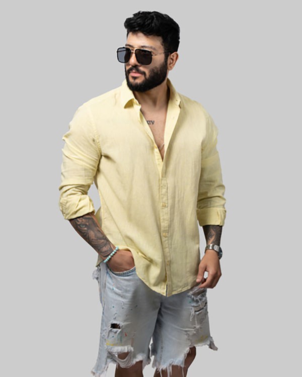 Linen Shirts-Long Sleeves-Yellow