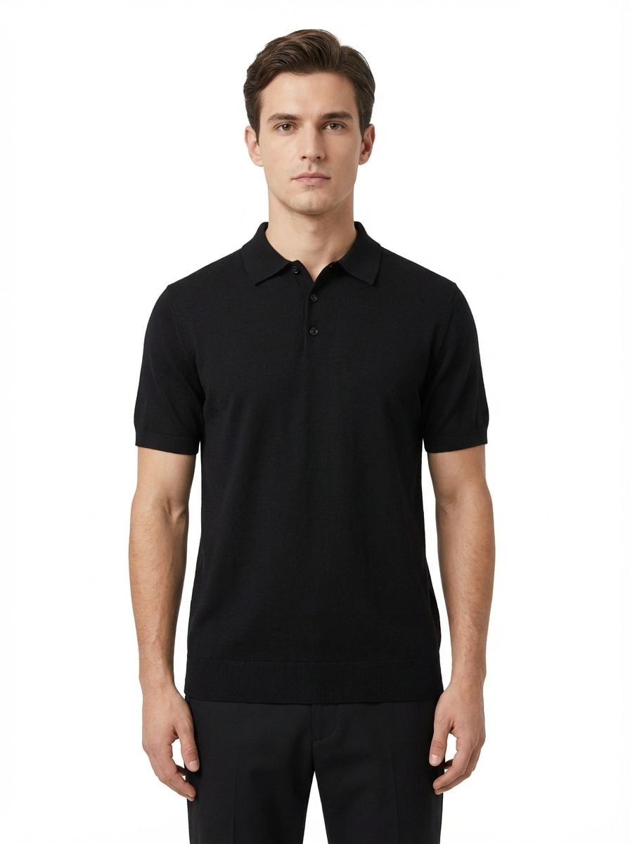 Wool Polo Thin With Button Short Sleeve