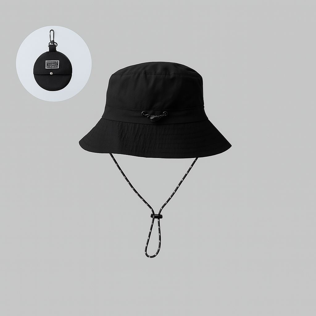 Black Packable Outdoor Bucket Hat