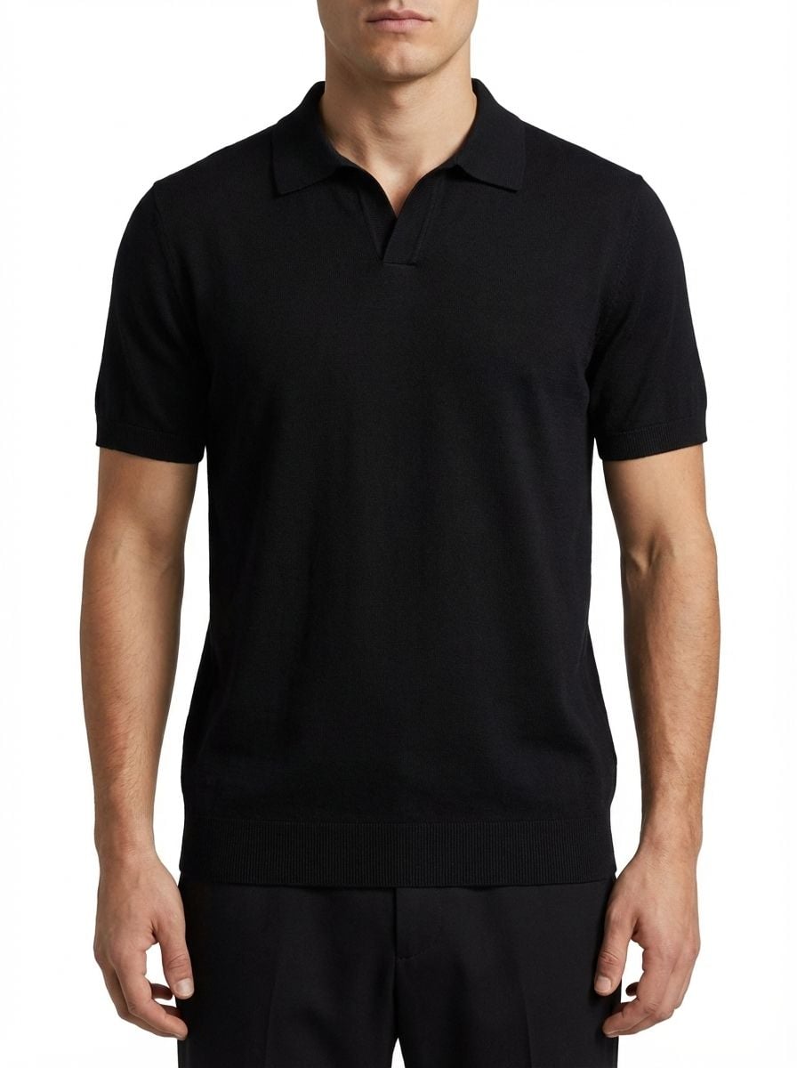 Wool Polo Short Sleeve  V Neck With Stitch ( Thin )