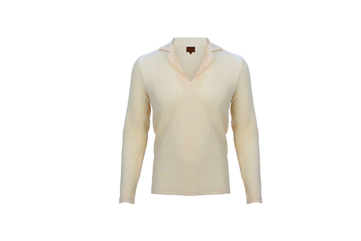 Cream V Neck Long Sleeve Shirt
