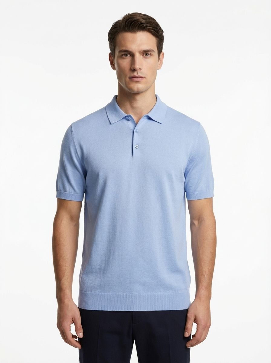 Wool Polo Thin With Button Short Sleeve