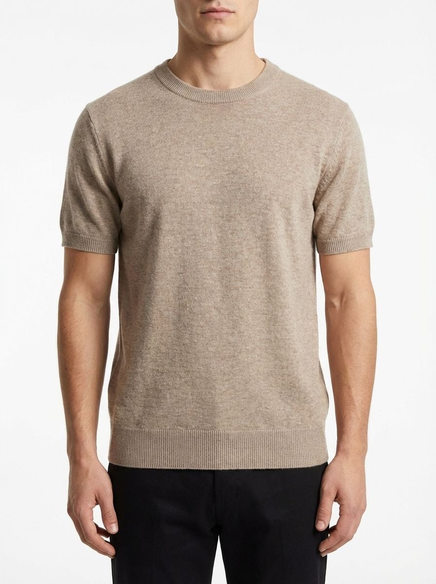Cashmere Round Neck Short Sleeve  Cream