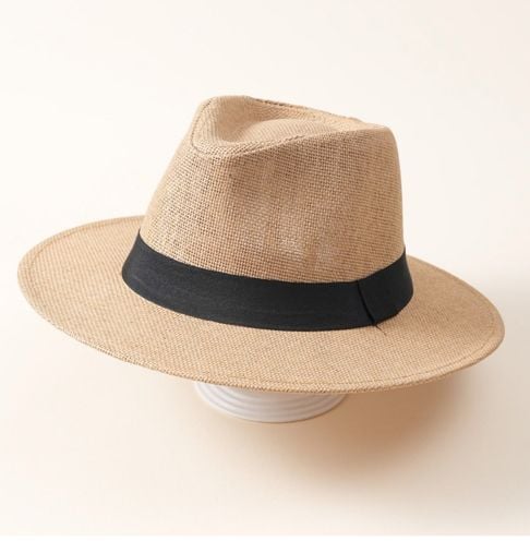 Beige Classic Wide-Brim Fedora Hat
