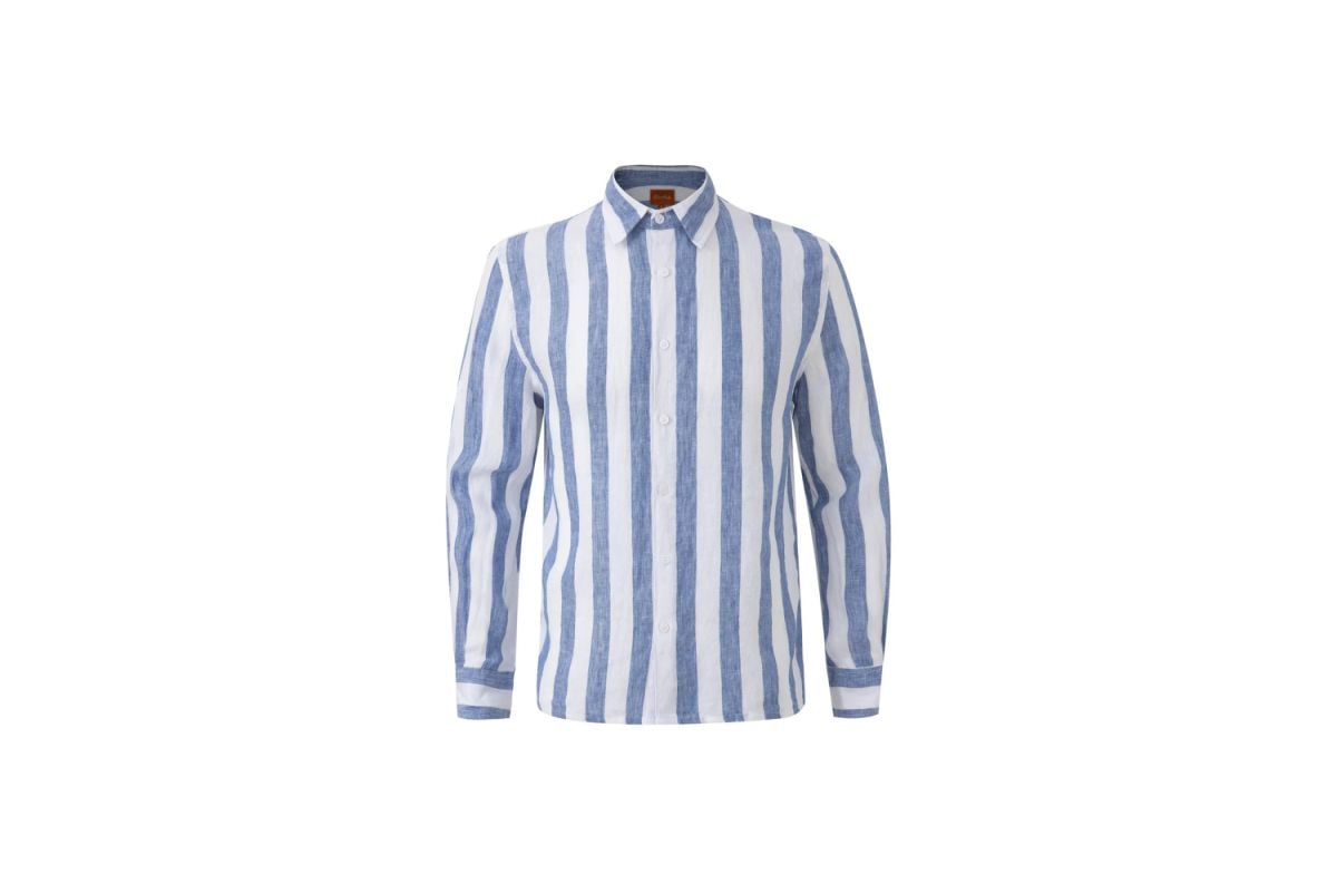 Blue Stripe Linen Long-Sleeve Shirt