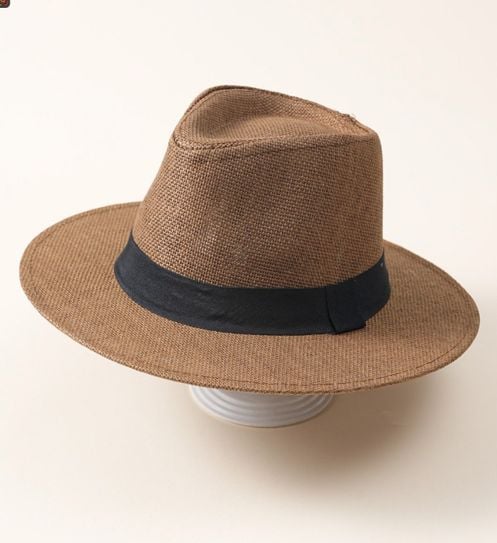 Brown Classic Wide-Brim Fedora Hat