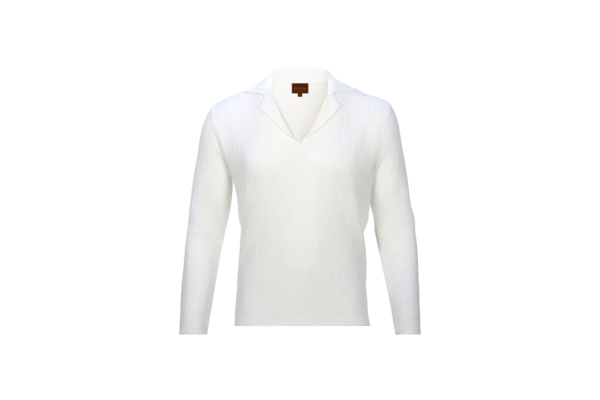 White V Neck Long Sleeve Shirt