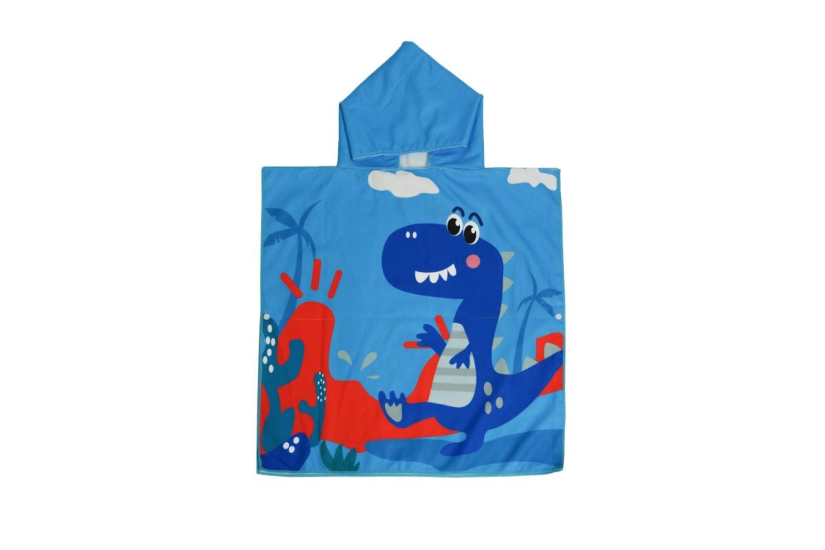 Kids Hooded Beach Towel – Blue Dino