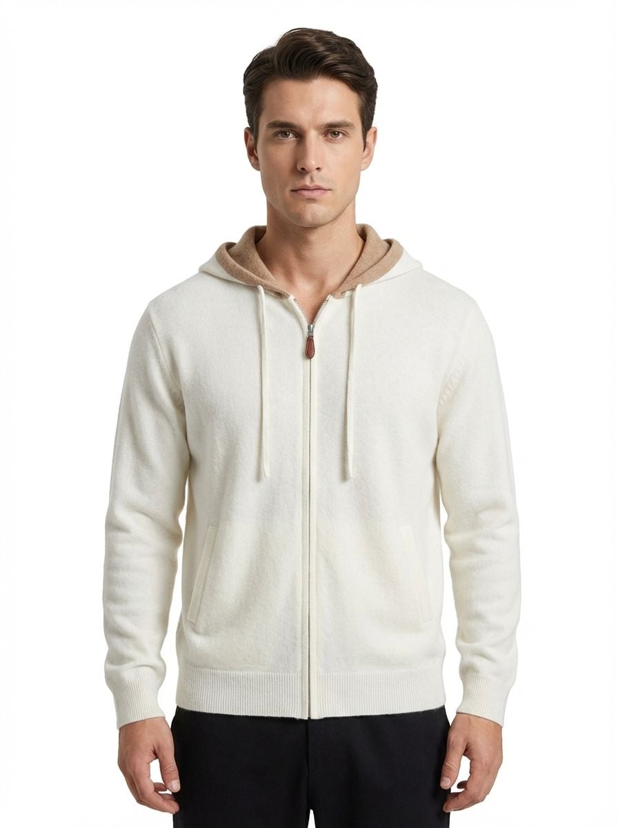 Cashmere Cardigan With Hoodie CREAM/INSIDE BEIGE