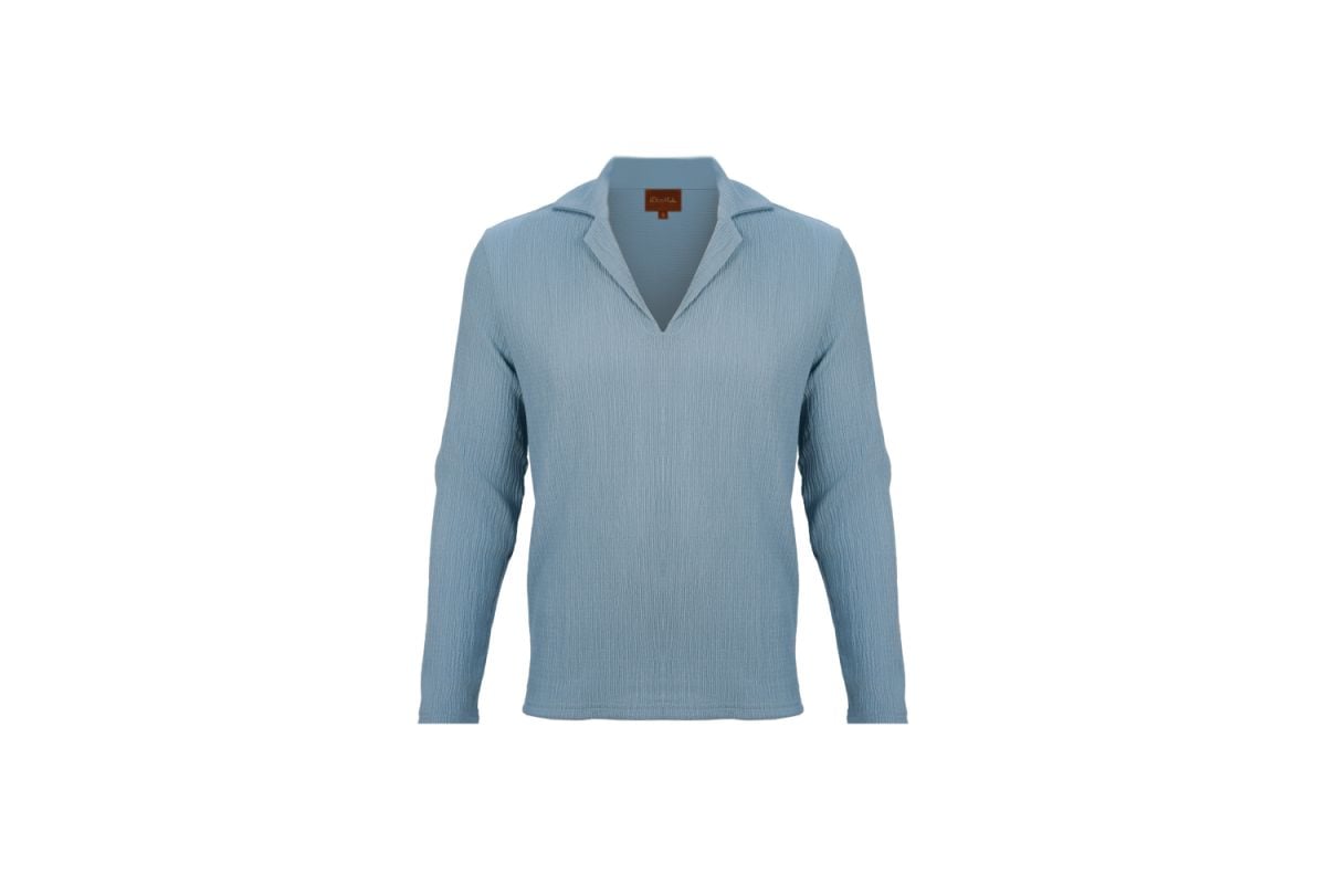 Blue V Neck Long Sleeve Shirt
