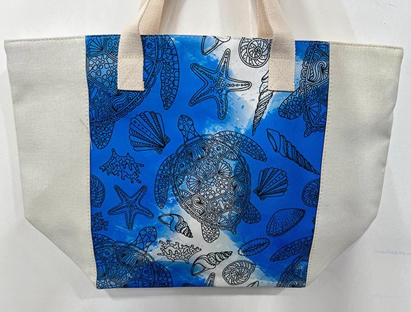 SUMMER BEACH BAGS- TURTLE BLUE-Blue & White