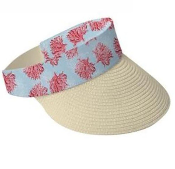 Straw Beach Visor - Red & Blue Print