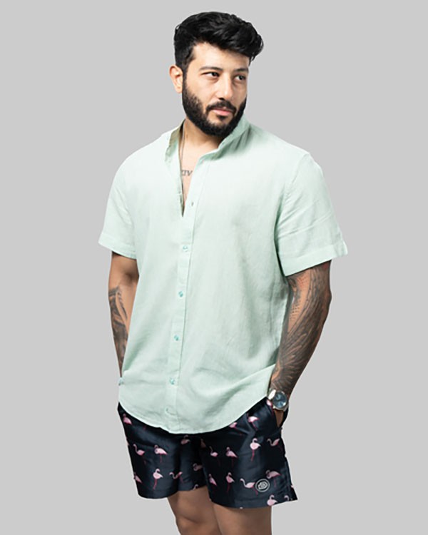 Linen Shirt-Short sleeve-Mint